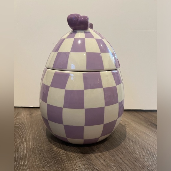 Cute Purple and White Checkered Egg Cookie Jar- NWT - Picture 2 of 4